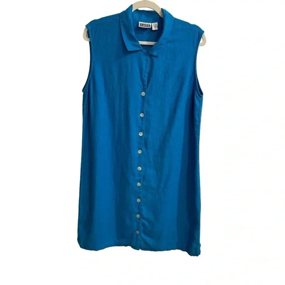 Chico's Dresses & Skirts - VINTAGE Chico’s 100% Linen Button Up Dress Size M‎ (2) Blue Coastal Beach Casual